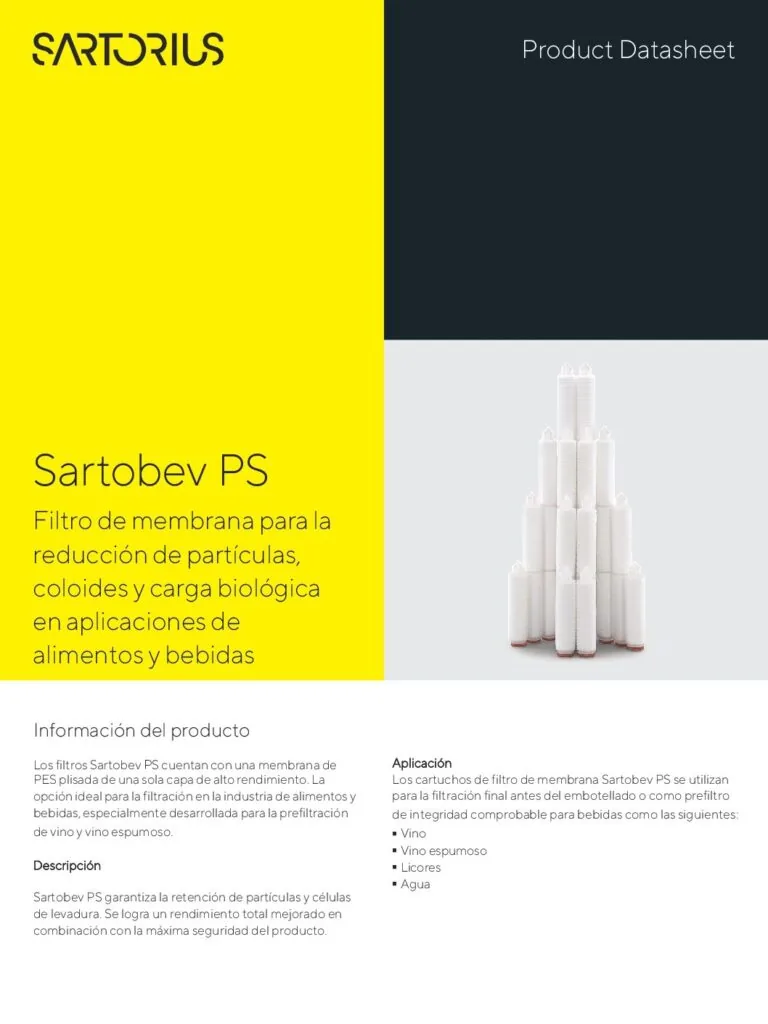 Portada: Sartobev: ps cartuchos filtración absoluta