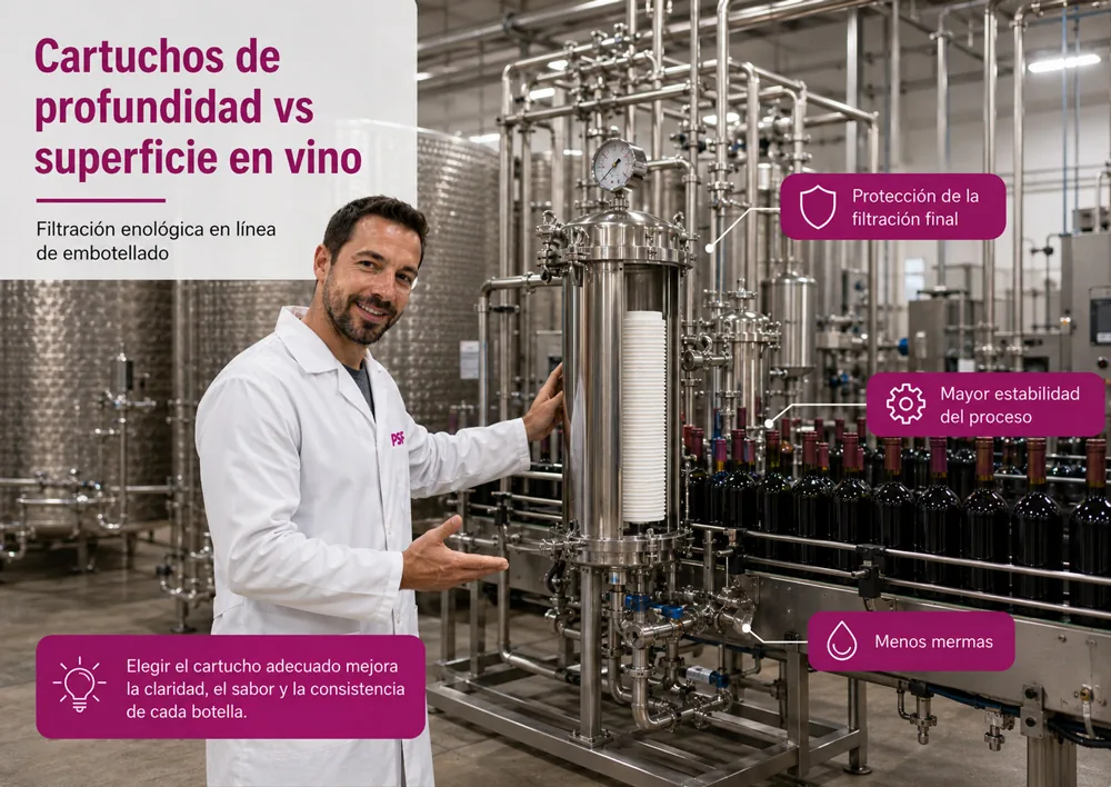 Cartuchos de profundidad vs superficie en vino: qué hace cada uno y en qué etapa