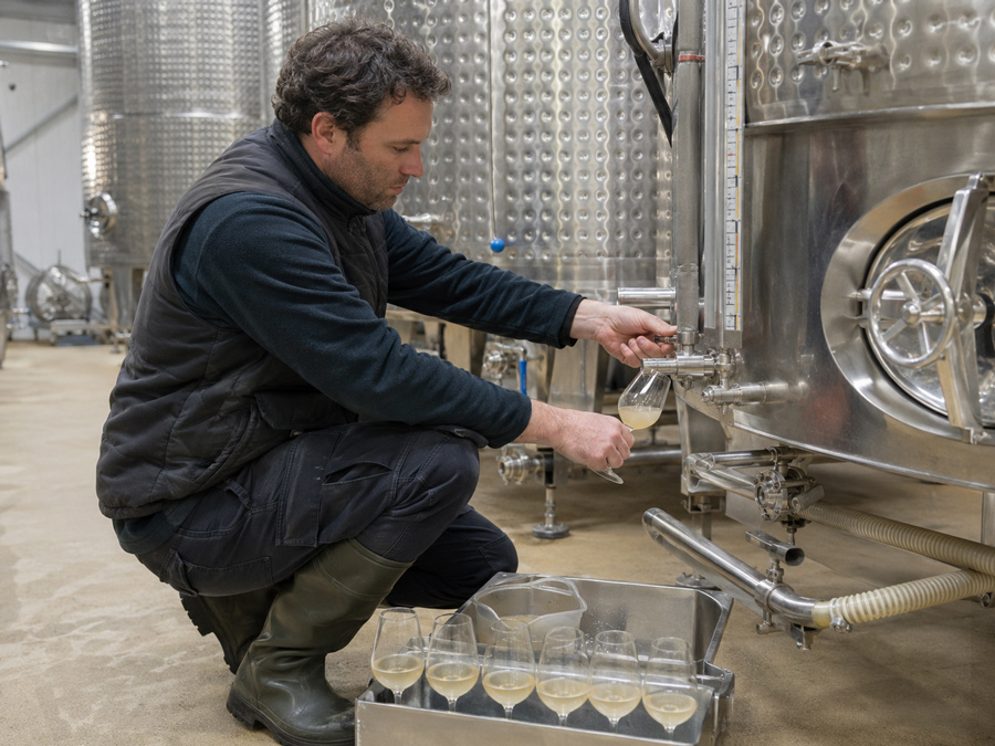 ensayo de clarificación con bentonita antes de filtrar vino en bodega