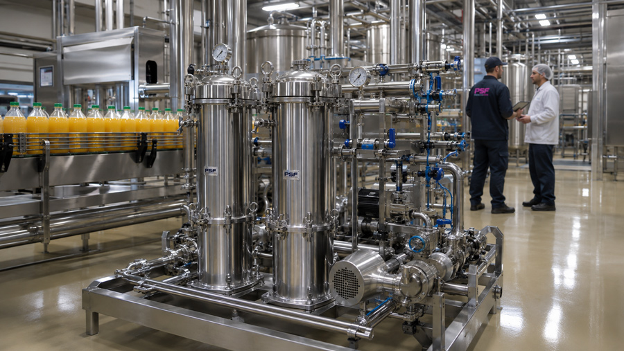 línea de filtración industrial con cartuchos filtrantes para bebidas y alimentos