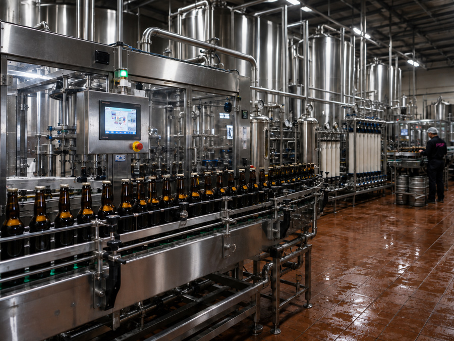  línea de filtración de cerveza con tanques inoxidables y cartuchos de microfiltración