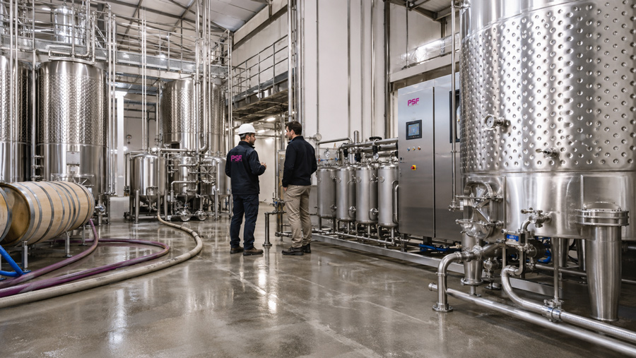 depósitos de bodega para clarificación y filtración de vino antes del embotellado