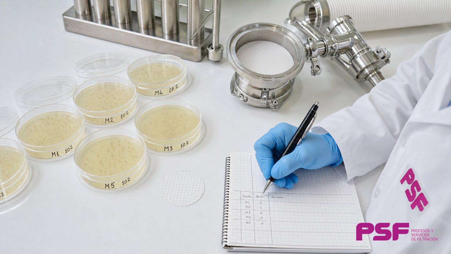 Placas Petri con medio de cultivo tras un recuento microbiológico en un laboratorio de control de calidad